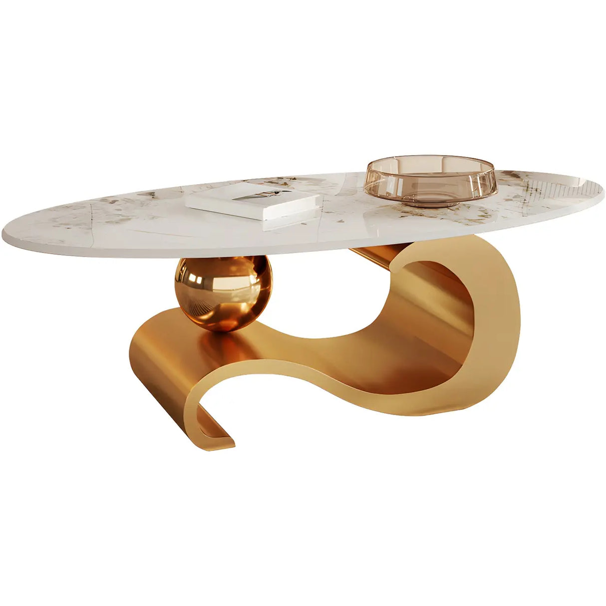 Scratch Resistant Stone Oval Abstract Coffee Table Image - 6