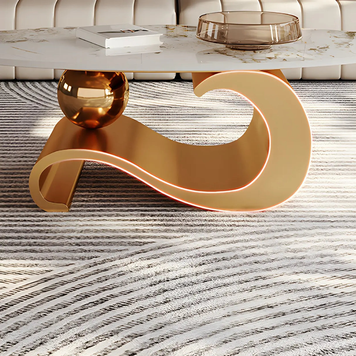 Scratch Resistant Stone Oval Abstract Coffee Table Image - 7