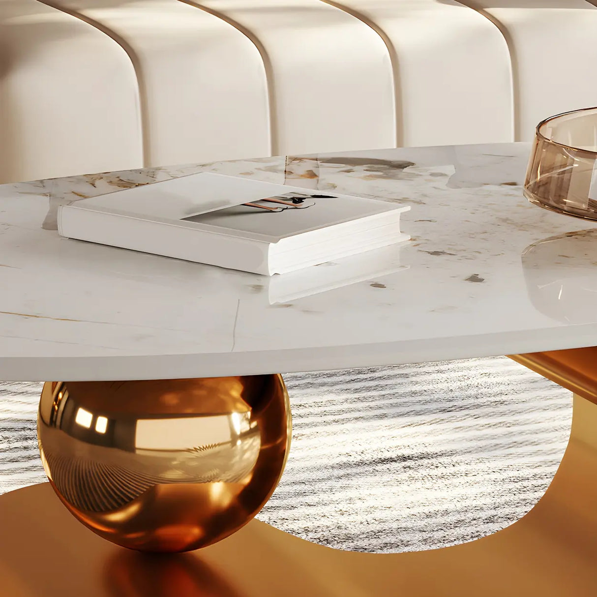 Scratch Resistant Stone Oval Abstract Coffee Table Image - 9