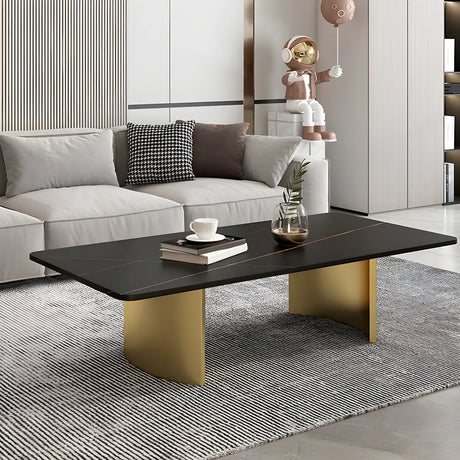 Scratch Resistant Stone Rectangular Sled Coffee Table Image - 1