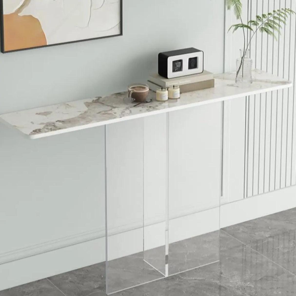Scratch-resistant Stone Rectangular White Console Table Image - 4