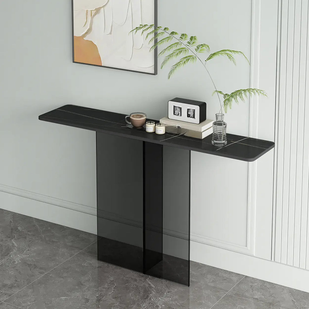 Scratch-resistant Stone Rectangular White Console Table Image - 7