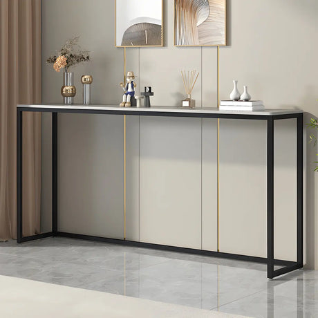 Scratch Resistant Stone Top Black Metal Console Table Image - 1
