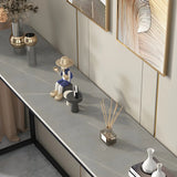 Scratch Resistant Stone Top Black Metal Console Table Image - 11