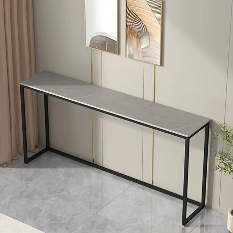 Scratch Resistant Stone Top Black Metal Console Table Image - 2