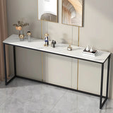 Scratch Resistant Stone Top Black Metal Console Table Image - 7