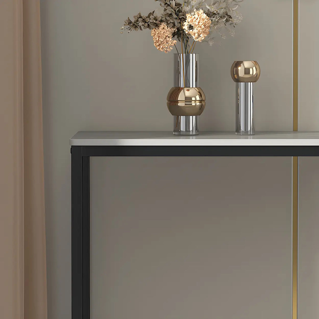 Scratch Resistant Stone Top Black Metal Console Table Image - 9