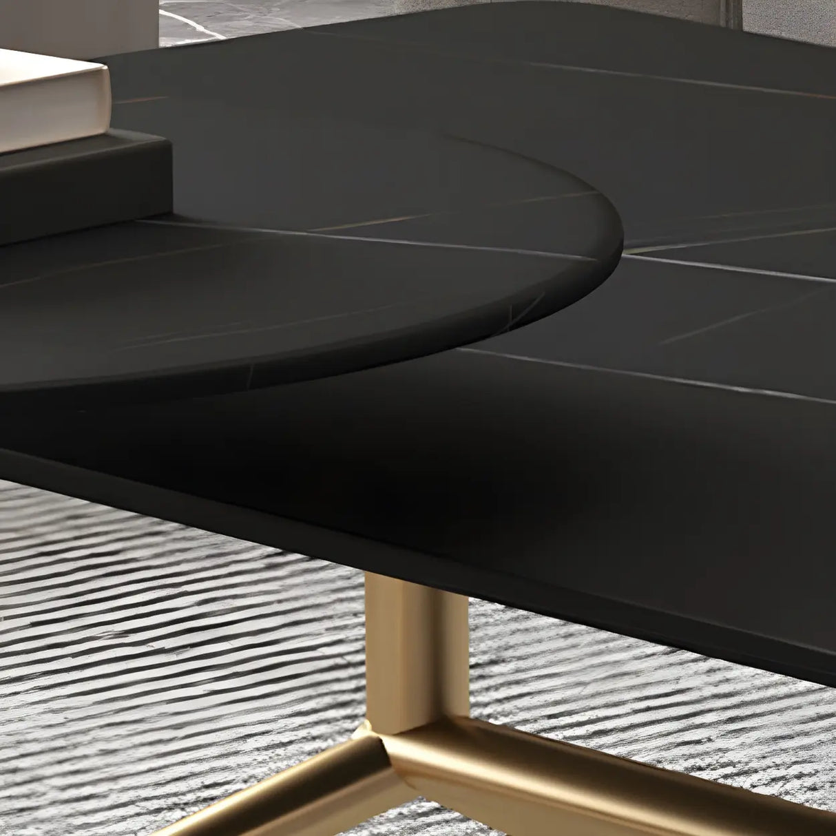 Scratch Resistant Stone Top Trestle Base Coffee Table Image - 15