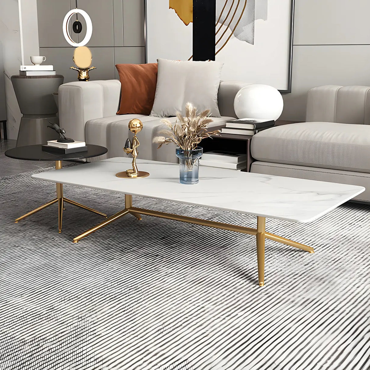 Scratch Resistant Stone Top Trestle Base Coffee Table Image - 4