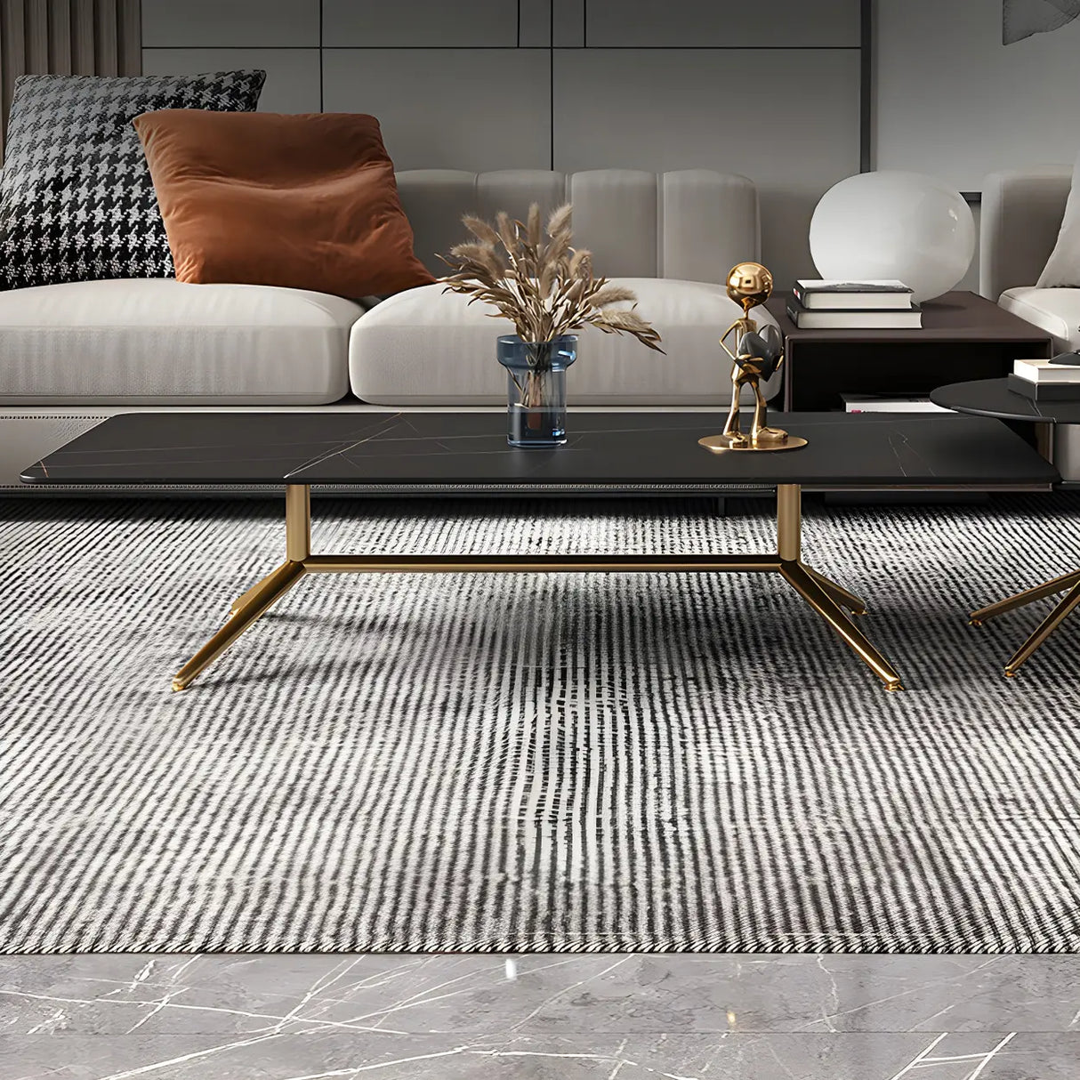 Scratch Resistant Stone Top Trestle Base Coffee Table Image - 6