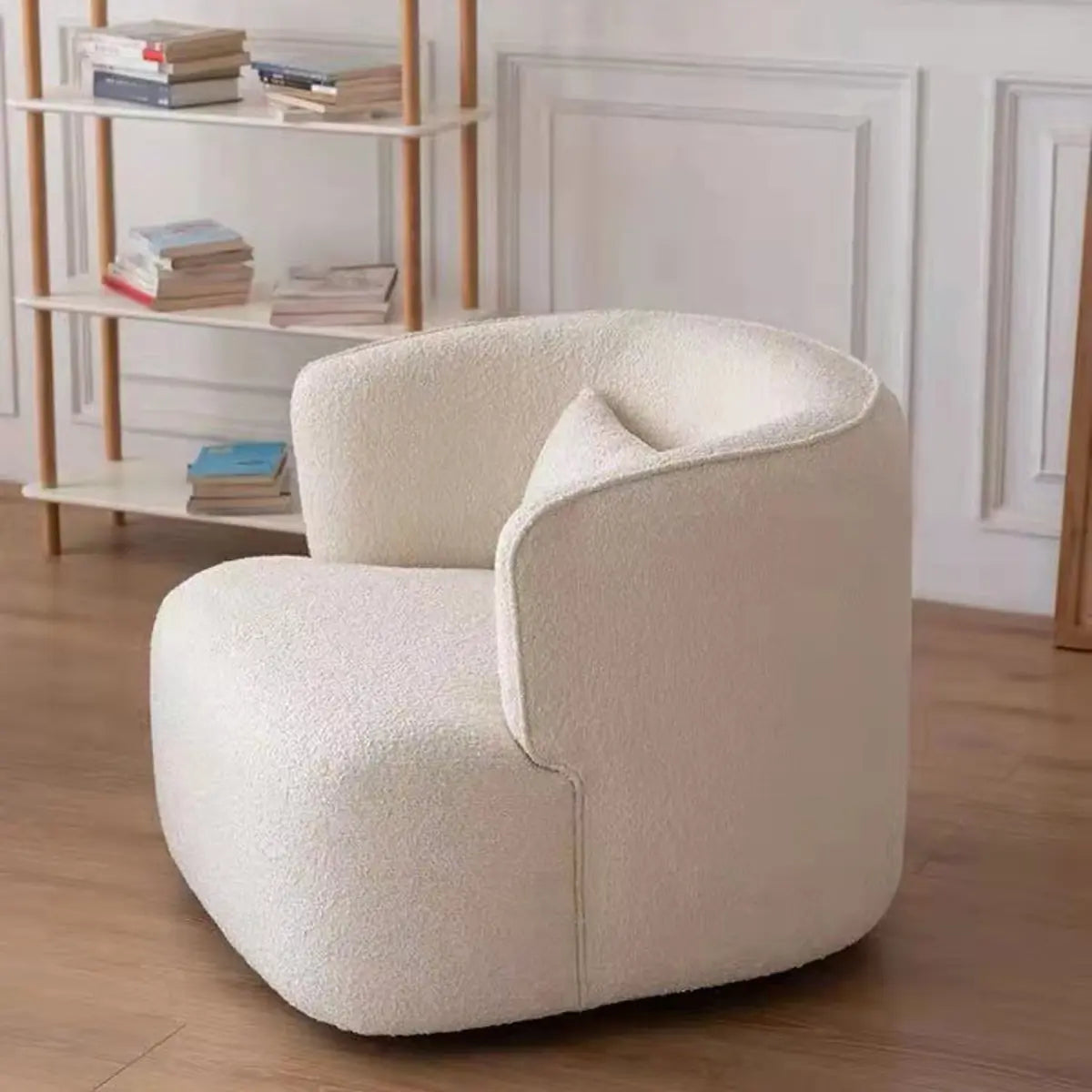 Scratch Resistant White Sherpa Fixed Back Barrel Chair Image - 11
