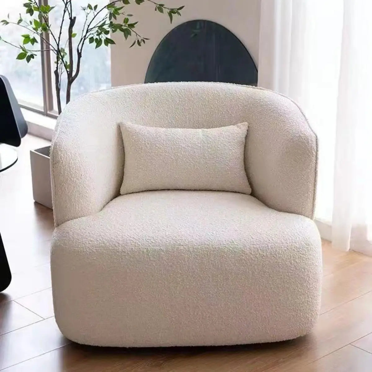 Scratch Resistant White Sherpa Fixed Back Barrel Chair Image - 7