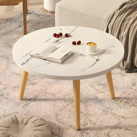 Scratch Resistant Wood Round Coffee Table with 3 Legs Image - 1
