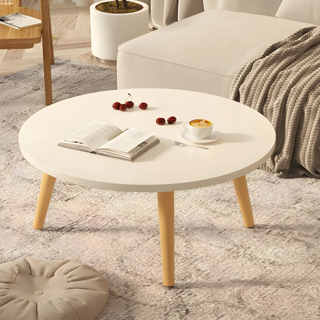 Scratch Resistant Wood Round Coffee Table with 3 Legs Image - 3