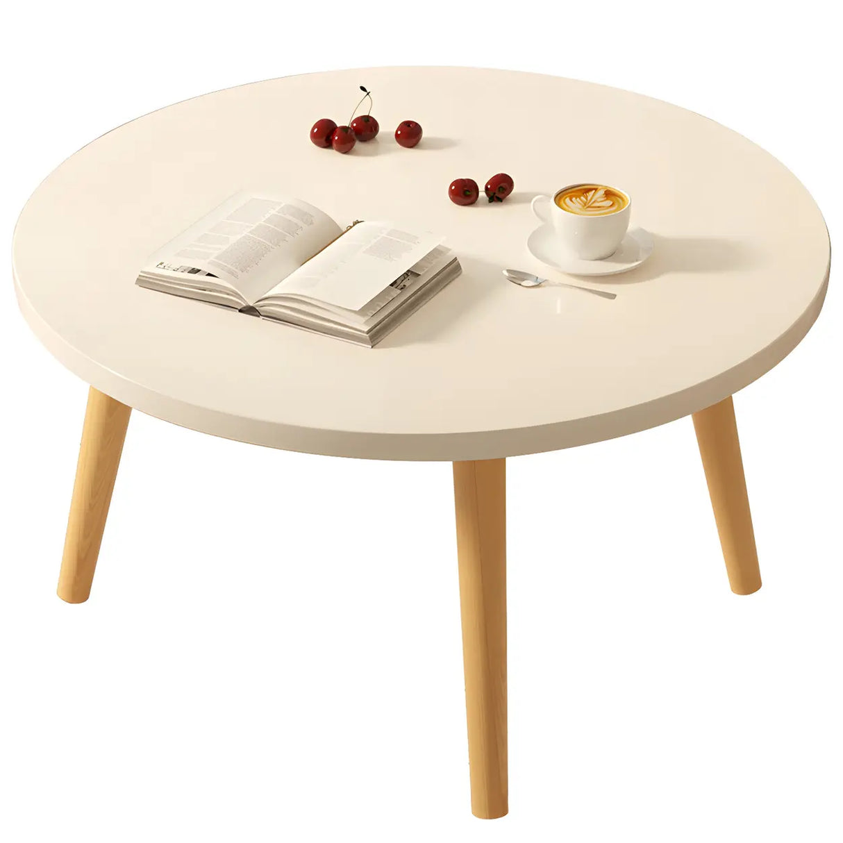 Scratch Resistant Wood Round Coffee Table with 3 Legs Image - 6