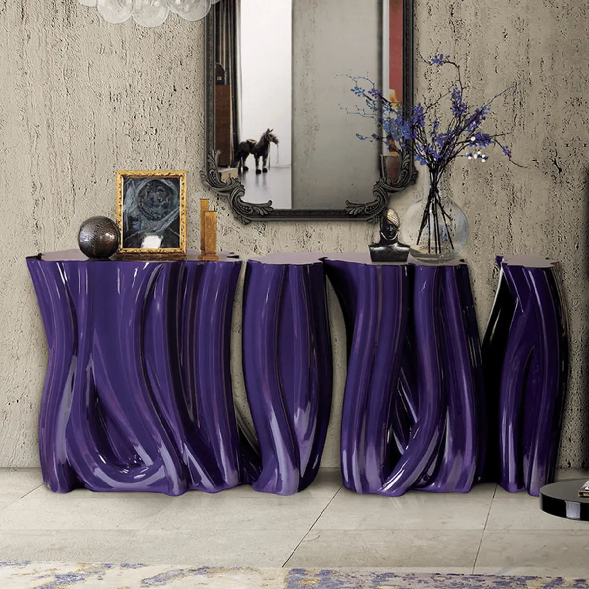 Sculptural Abstract Fiberglass Gold Metal Console Table Image - 4
