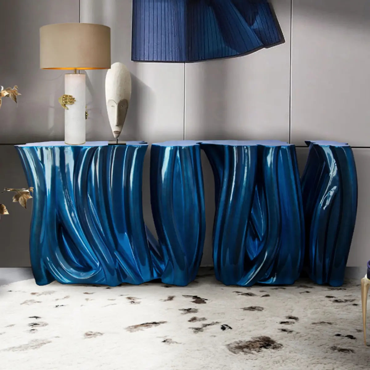 Sculptural Abstract Fiberglass Gold Metal Console Table Image - 6