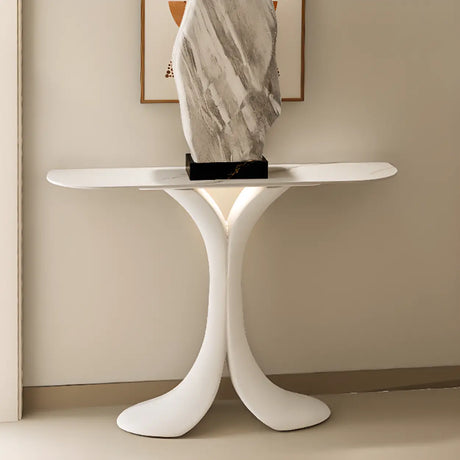 Sculptural Curved Stone Abstract Base White Console Table Image - 1