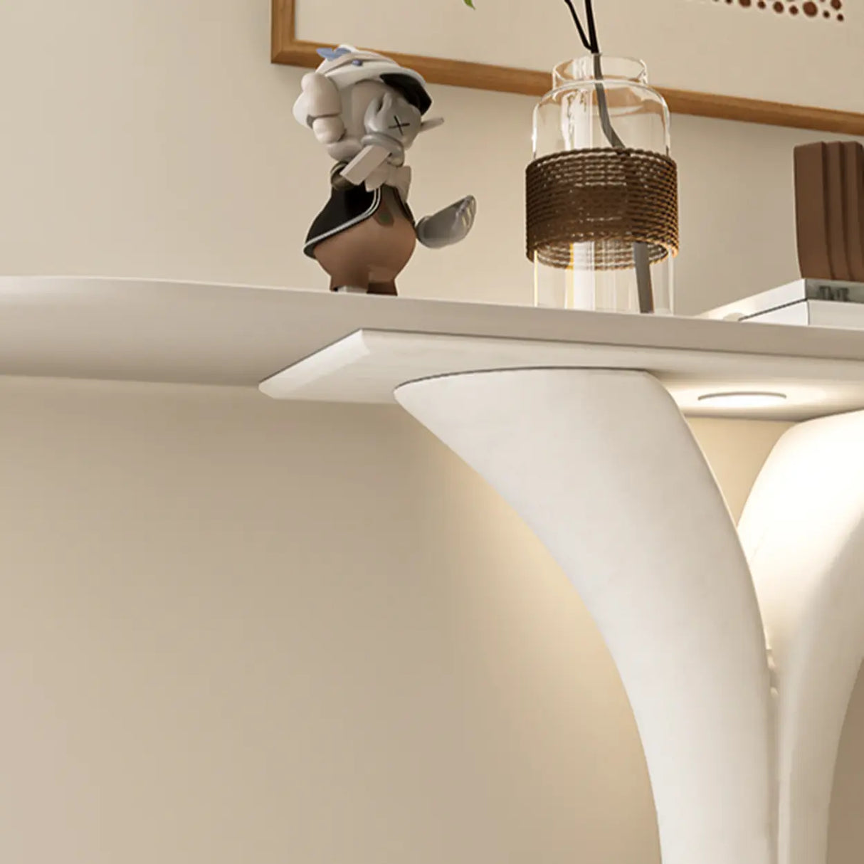 Sculptural Curved Stone Abstract Base White Console Table Image - 10