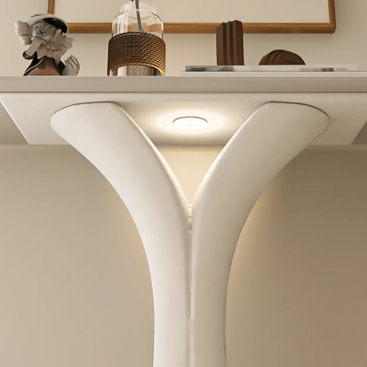 Sculptural Curved Stone Abstract Base White Console Table Image - 12