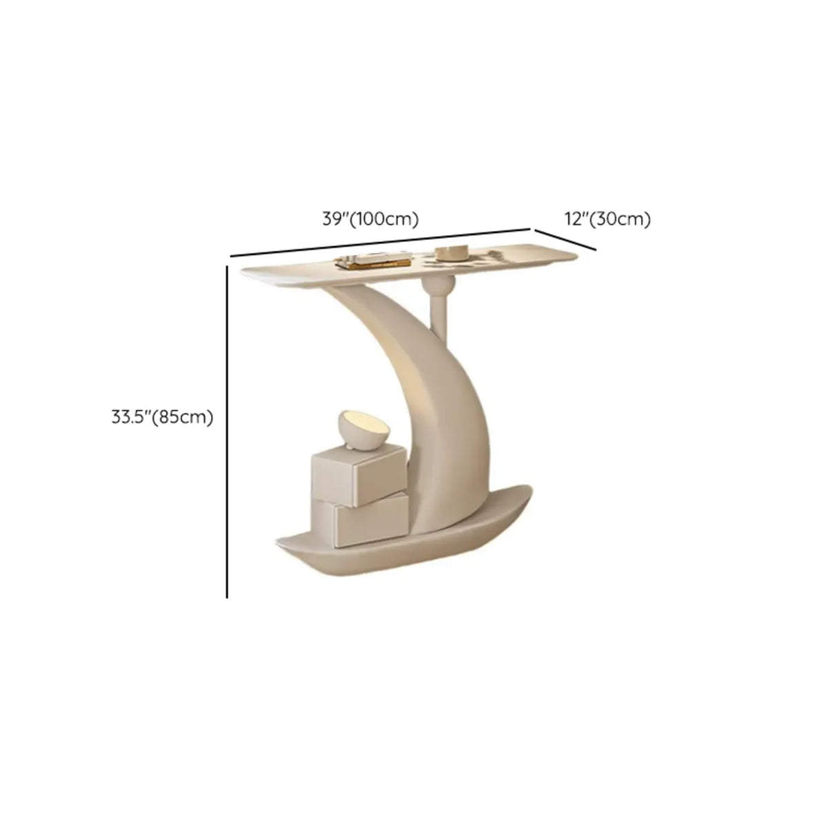 Sculptural Curved Stone Abstract Base White Console Table Image - 18