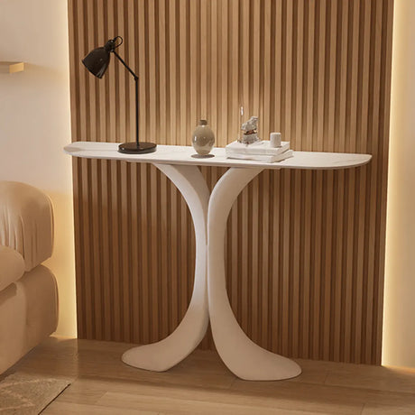 Sculptural Curved Stone Abstract Base White Console Table Image - 2