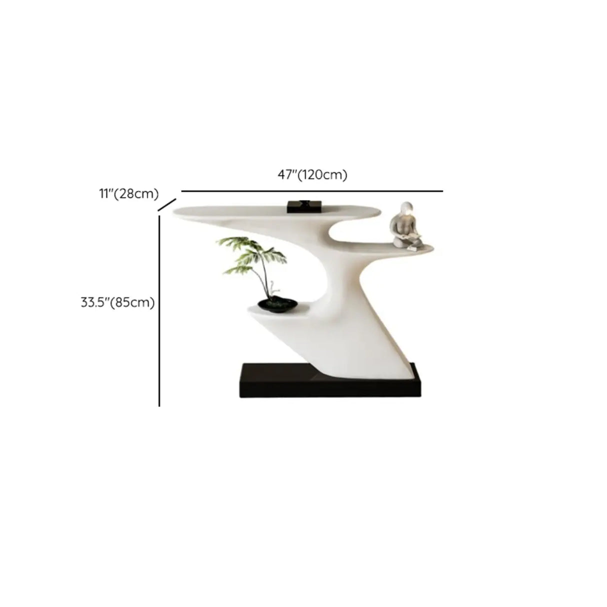 Sculptural Curved Stone Abstract Base White Console Table Image - 21