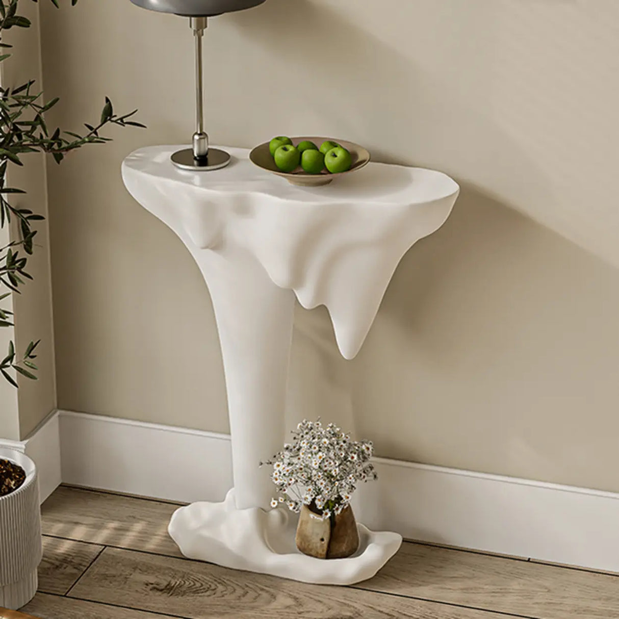 Sculptural Curved Stone Abstract Base White Console Table Image - 7