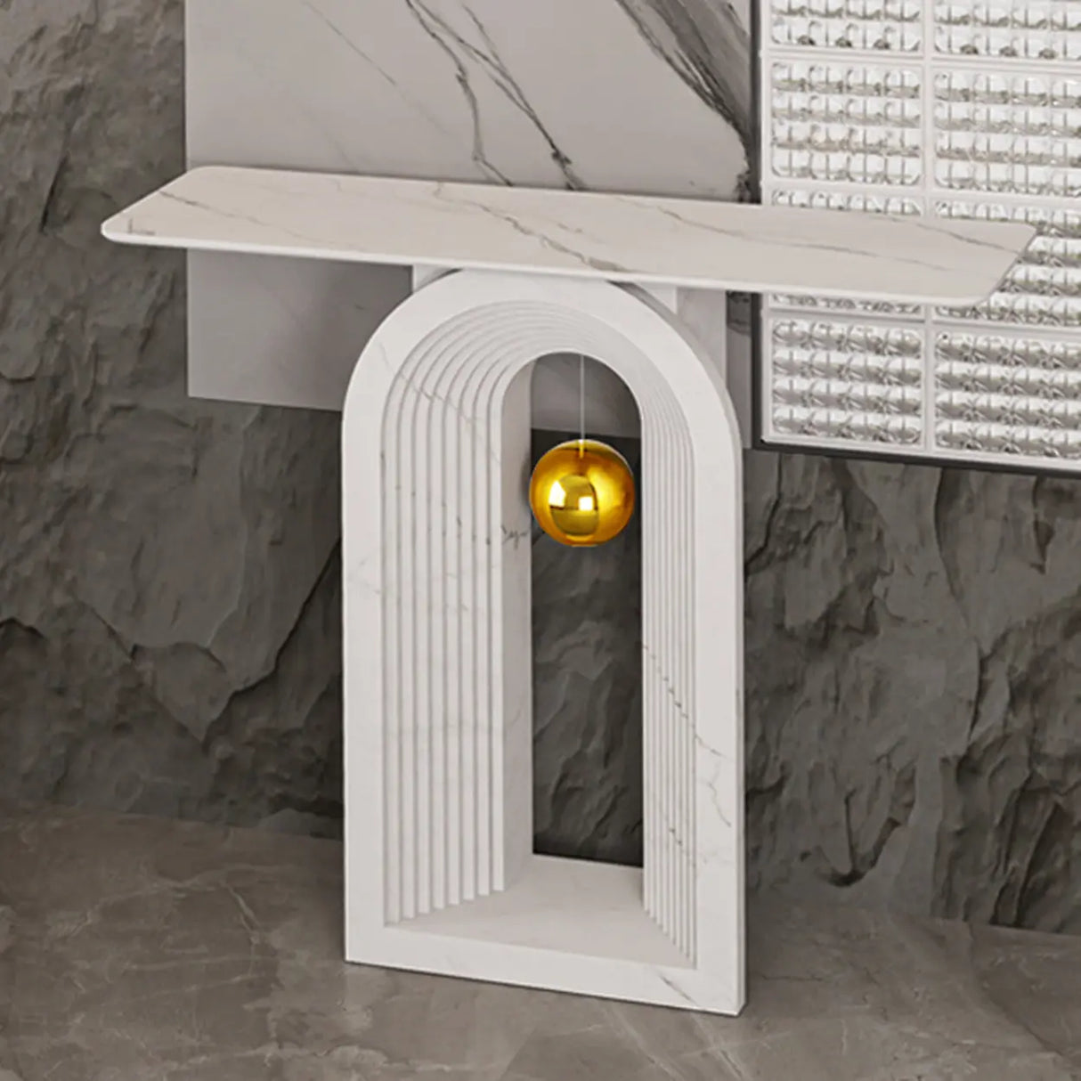 Sculptural Curved Stone Abstract Base White Console Table Image - 9