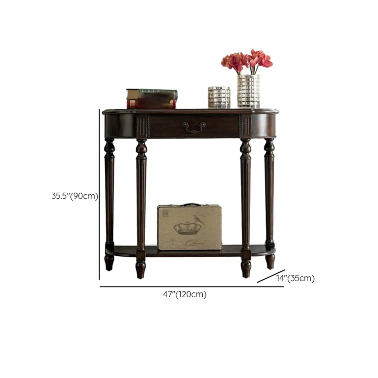 Semi-Circle Rubberwood Storage Console Table with Drawer Image - 12