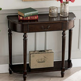 Semi-Circle Rubberwood Storage Console Table with Drawer Image - 1