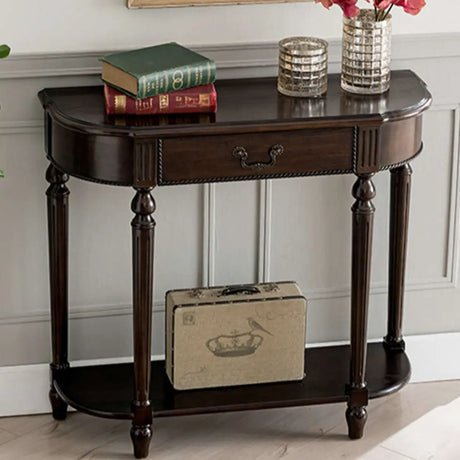 Semi-Circle Rubberwood Storage Console Table with Drawer Image - 1