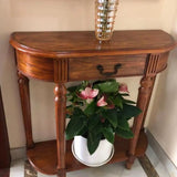 Semi-Circle Rubberwood Storage Console Table with Drawer Image - 2