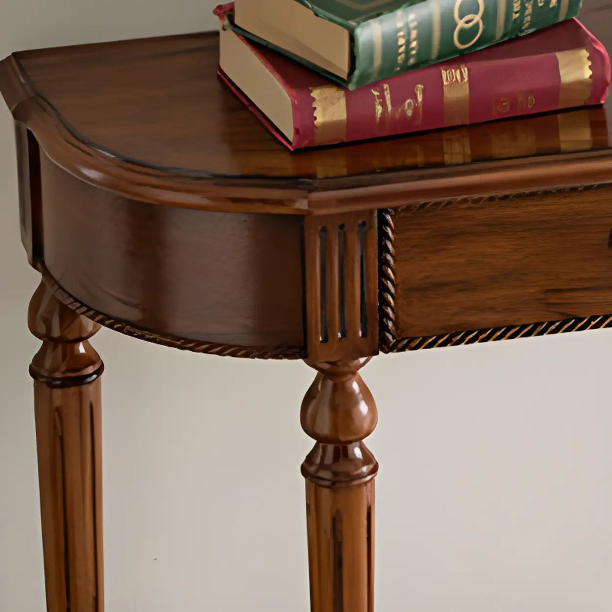 Semi-Circle Rubberwood Storage Console Table with Drawer Image - 4