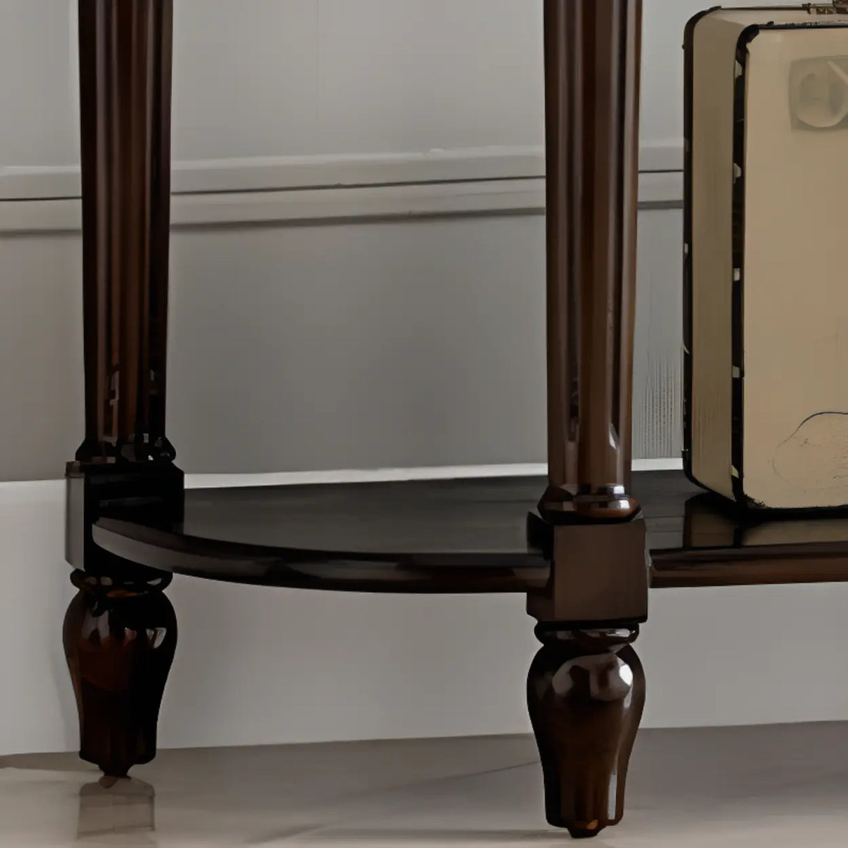 Semi-Circle Rubberwood Storage Console Table with Drawer Image - 7