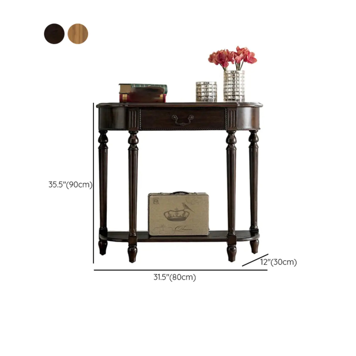 Semi-Circle Rubberwood Storage Console Table with Drawer 