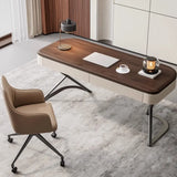 Sepia Finish Oval Writing Wooden Desk with Drawers Image - 1