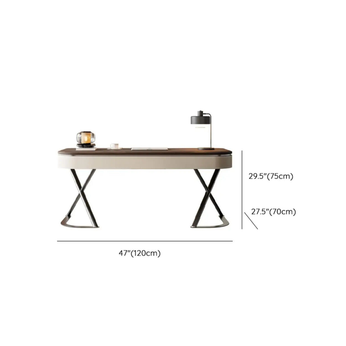 Sepia Finish Oval Writing Wooden Desk with Drawers 