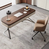 Sepia Finish Oval Writing Wooden Desk with Drawers Image - 4