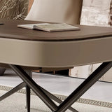 Sepia Finish Oval Writing Wooden Desk with Drawers Image - 5