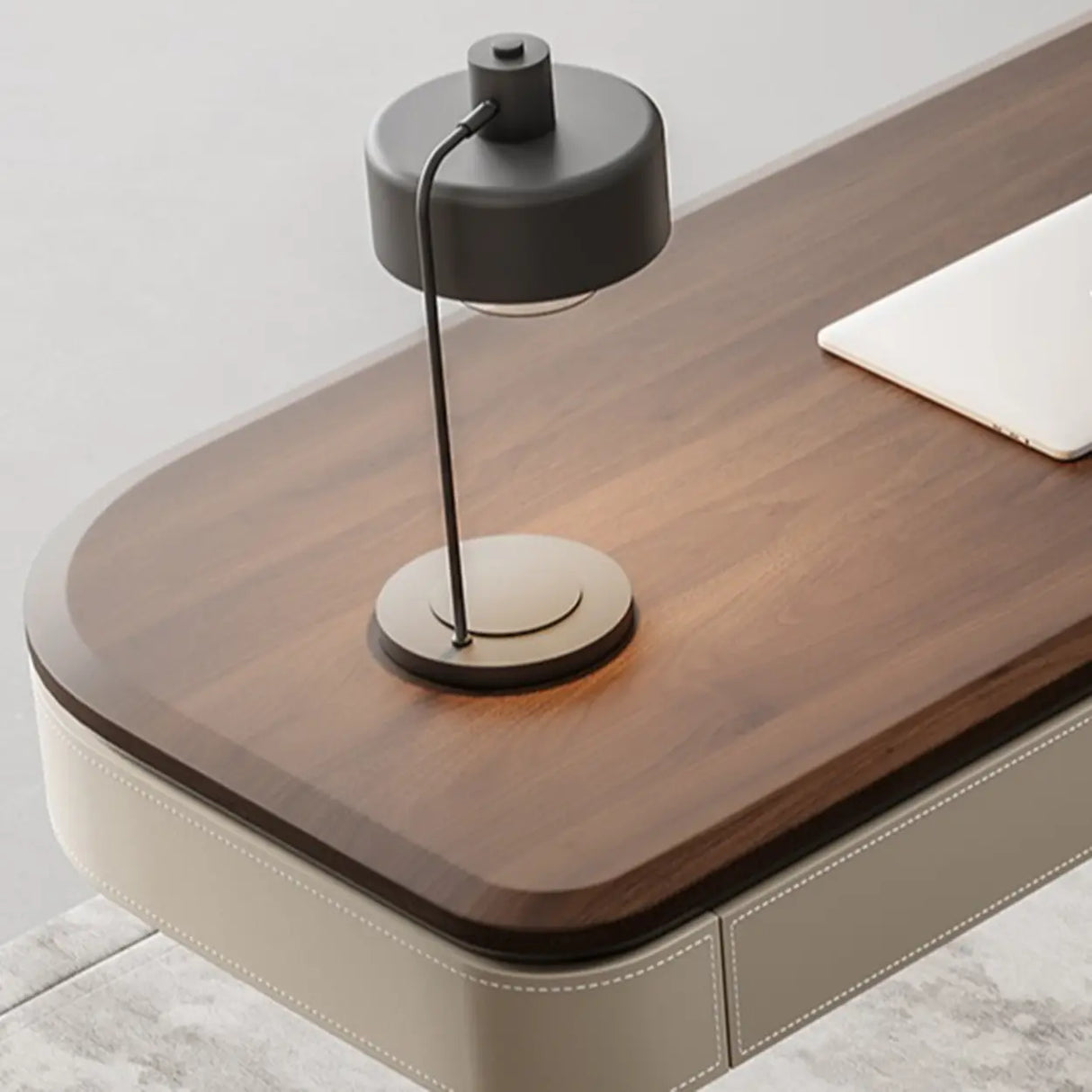 Sepia Finish Oval Writing Wooden Desk with Drawers Image - 6