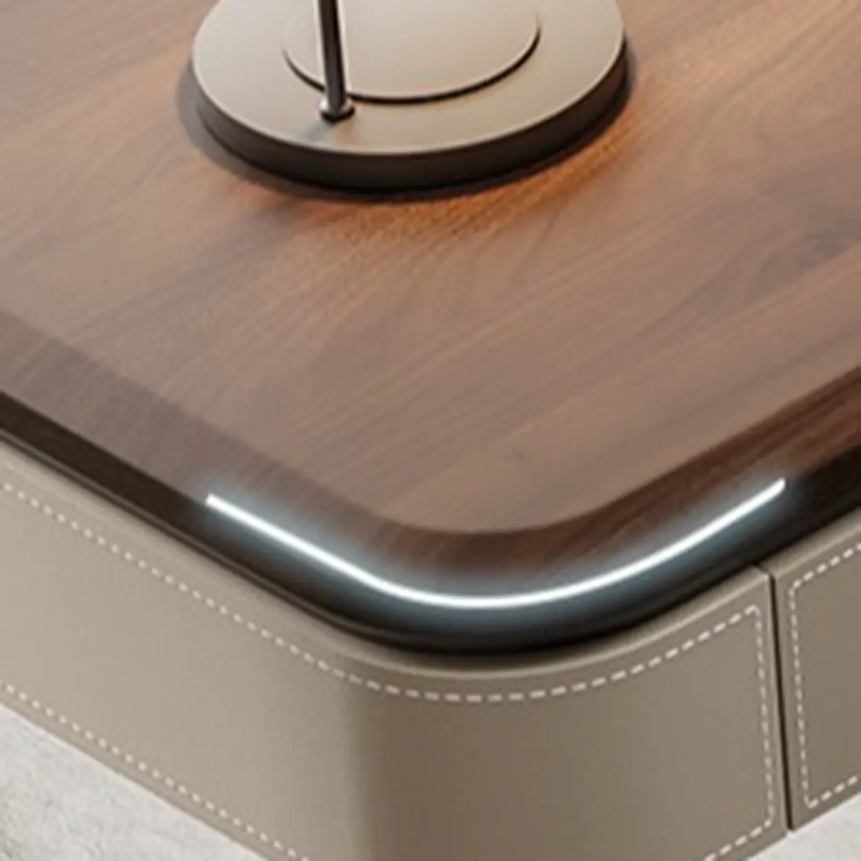 Sepia Finish Oval Writing Wooden Desk with Drawers Image - 8