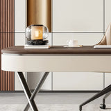 Sepia Finish Oval Writing Wooden Desk with Drawers Image - 9