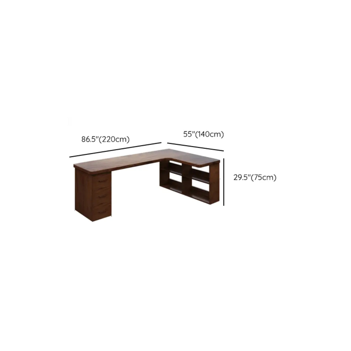 Sepia L-Shape Computer Desk with Drawers and Shelves Image - 10
