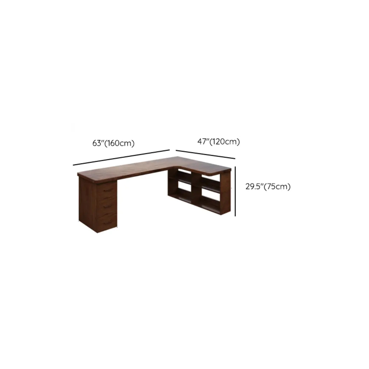 Sepia L-Shape Computer Desk with Drawers and Shelves Image - 7