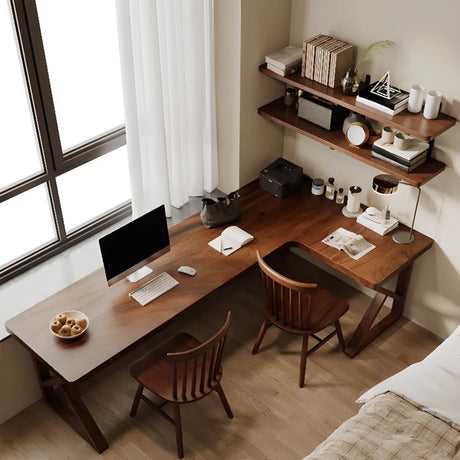 Sepia L-Shape Double Deep Wooden Computer Desk Image - 1