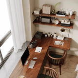 Sepia L-Shape Double Deep Wooden Computer Desk Image - 6