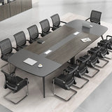 Sepia Oval Long Wooden Multi-Person Conference Desk Image - 1