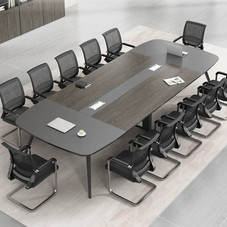 Sepia Oval Long Wooden Multi-Person Conference Desk Image - 1
