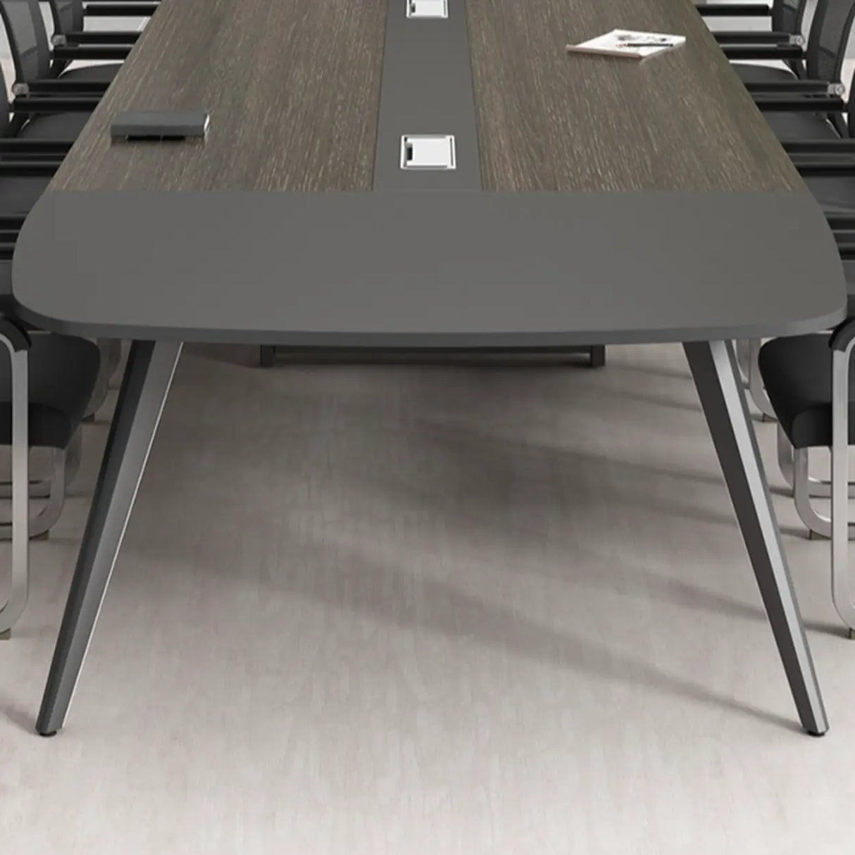 Sepia Oval Long Wooden Multi-Person Conference Desk Image - 10